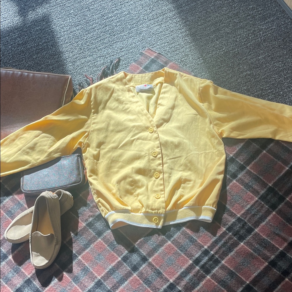 French Navy Vintage Yellow Cardigan Sweater Preppy Old Money Letterman Style